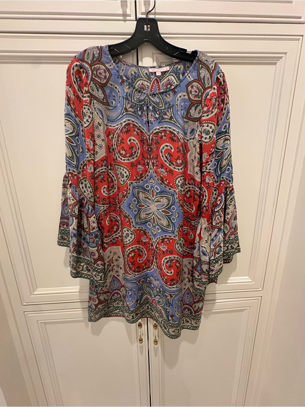 Tolani Red and Blue Paisley Bell-Sleeve Tunic